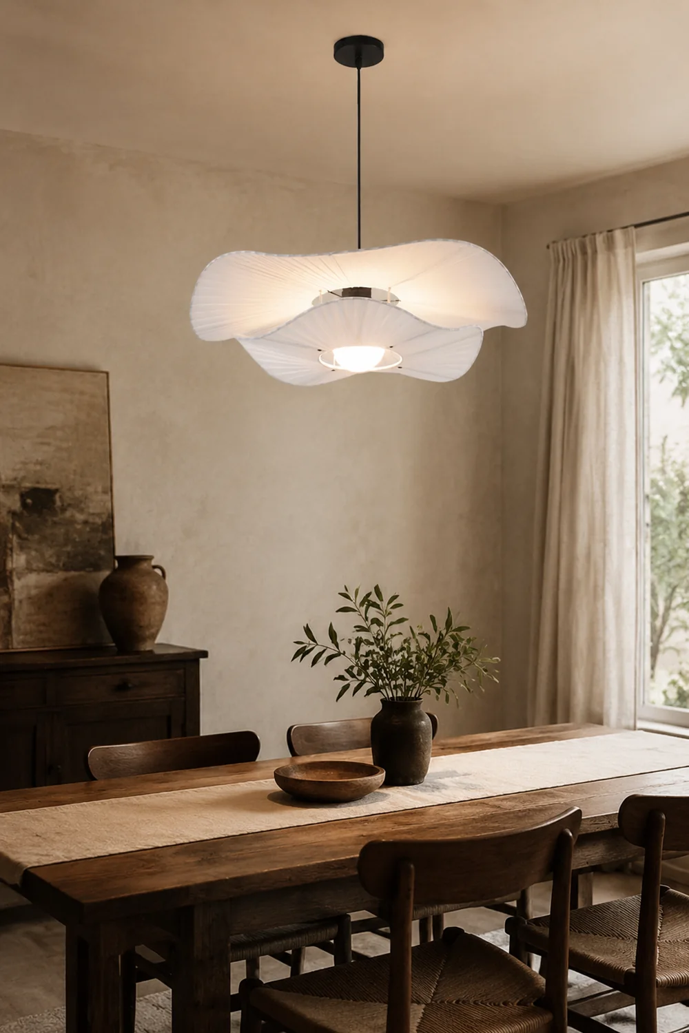 Renée Modern Nordic Cloth/Metal Shell Pendant Light, White - Lumpaz