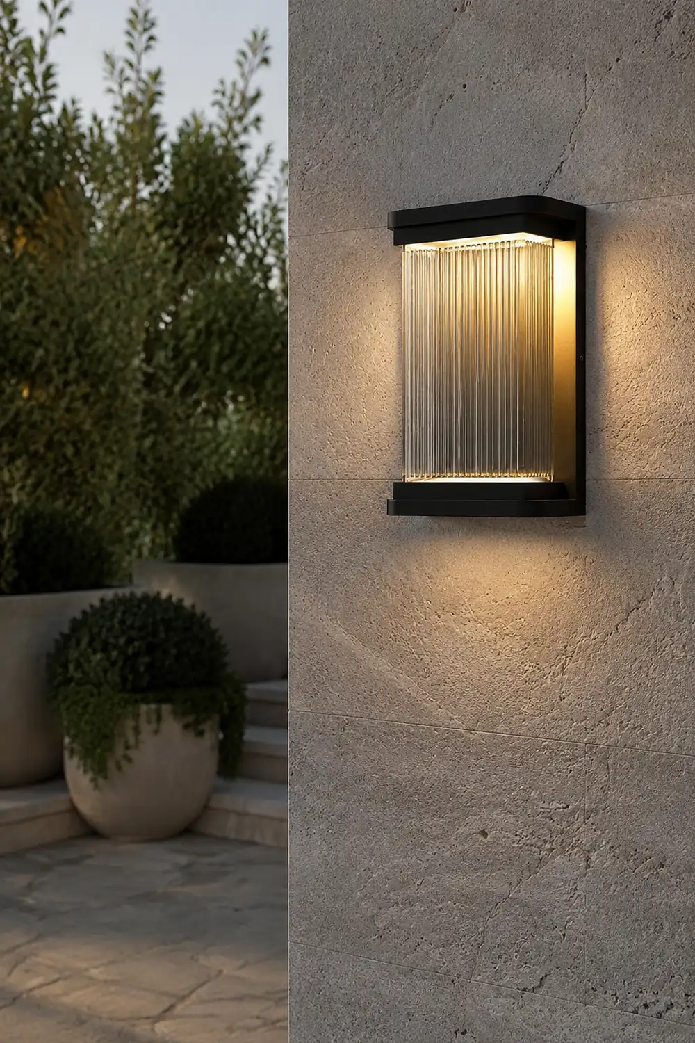 Orr Minimalist Rectangular Glass Outdoor Wall Lamp, Black - Lumpaz