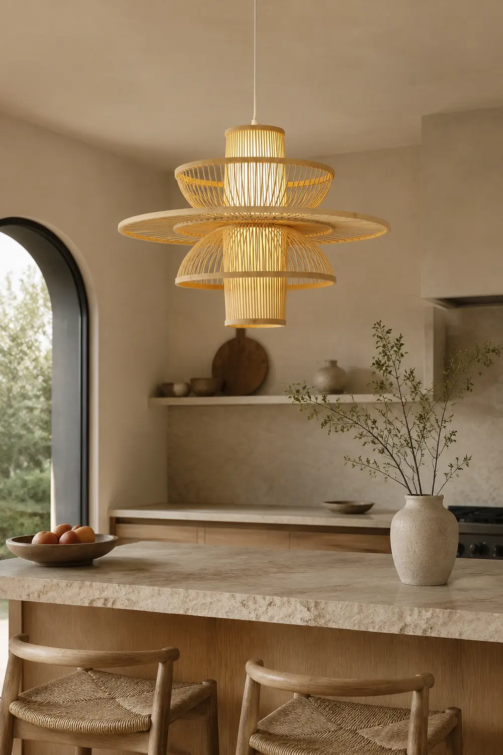 Muto Lotus-Shaped Rattan Pendant Light, 16"/19.5"/23.5" - Lumpaz