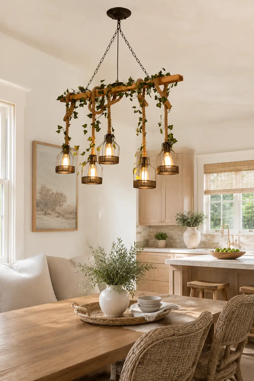 Alessio Caged Vintage Farmhouse Wood Beam Pendant Light 3/5 Heads - Lumpaz