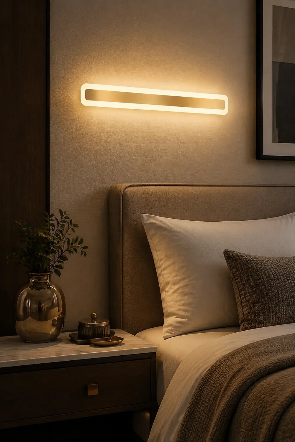 Leigh Modern Rectangular Vanity Mirror Front Wall Lamp, Gold - Lumpaz