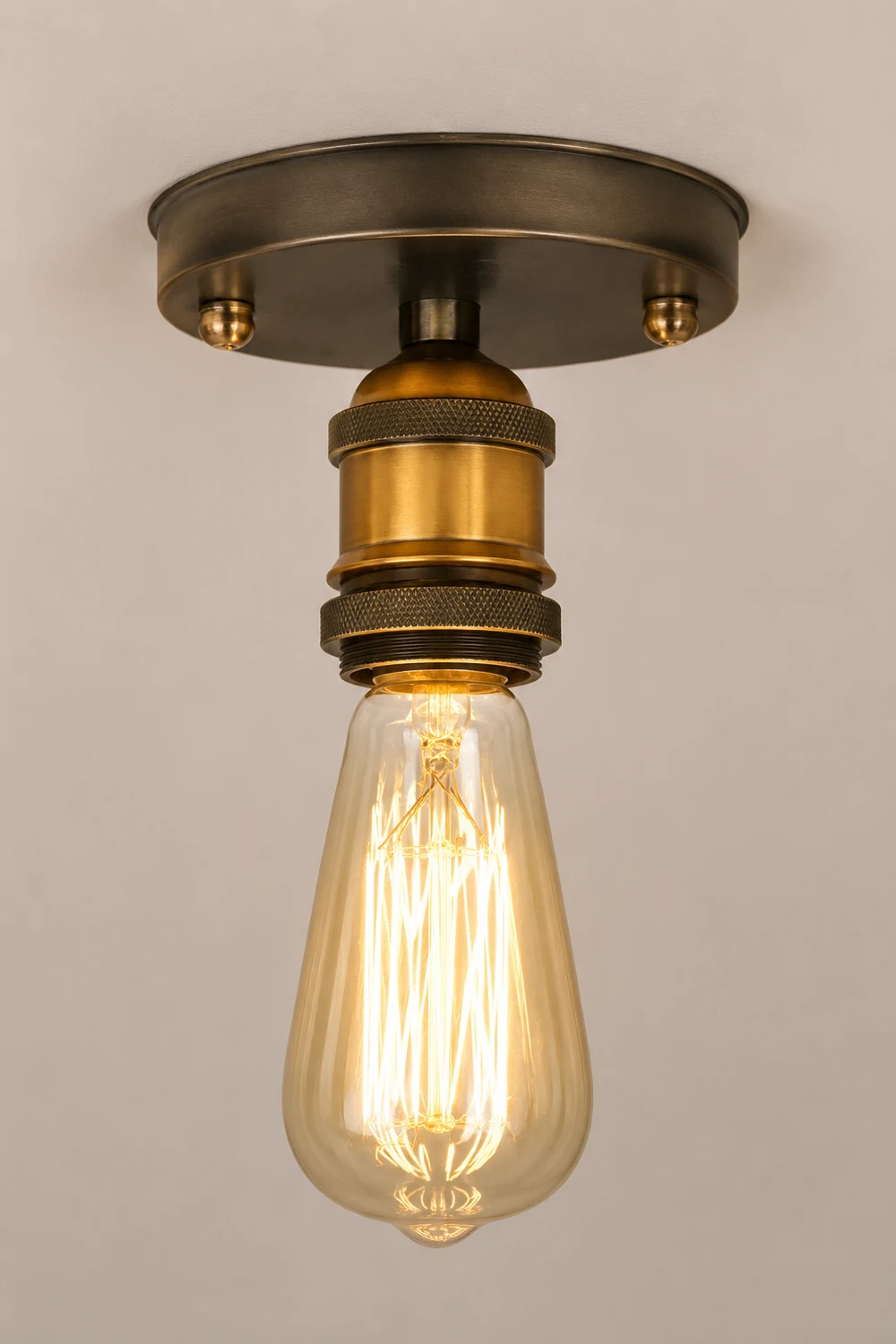 Alessio Retro Industrial Flush Mount Ceiling Light, Metal - Lumpaz