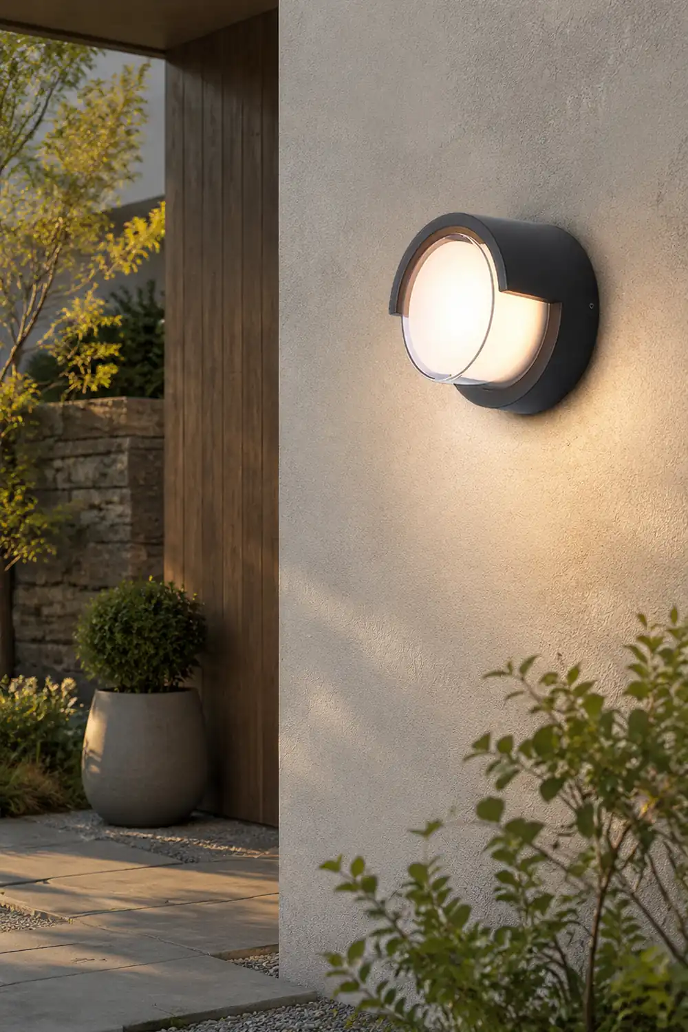 Orr Modern Round/Rectangular Metal/Acrylic Outdoor Wall Lamp, Black - Lumpaz