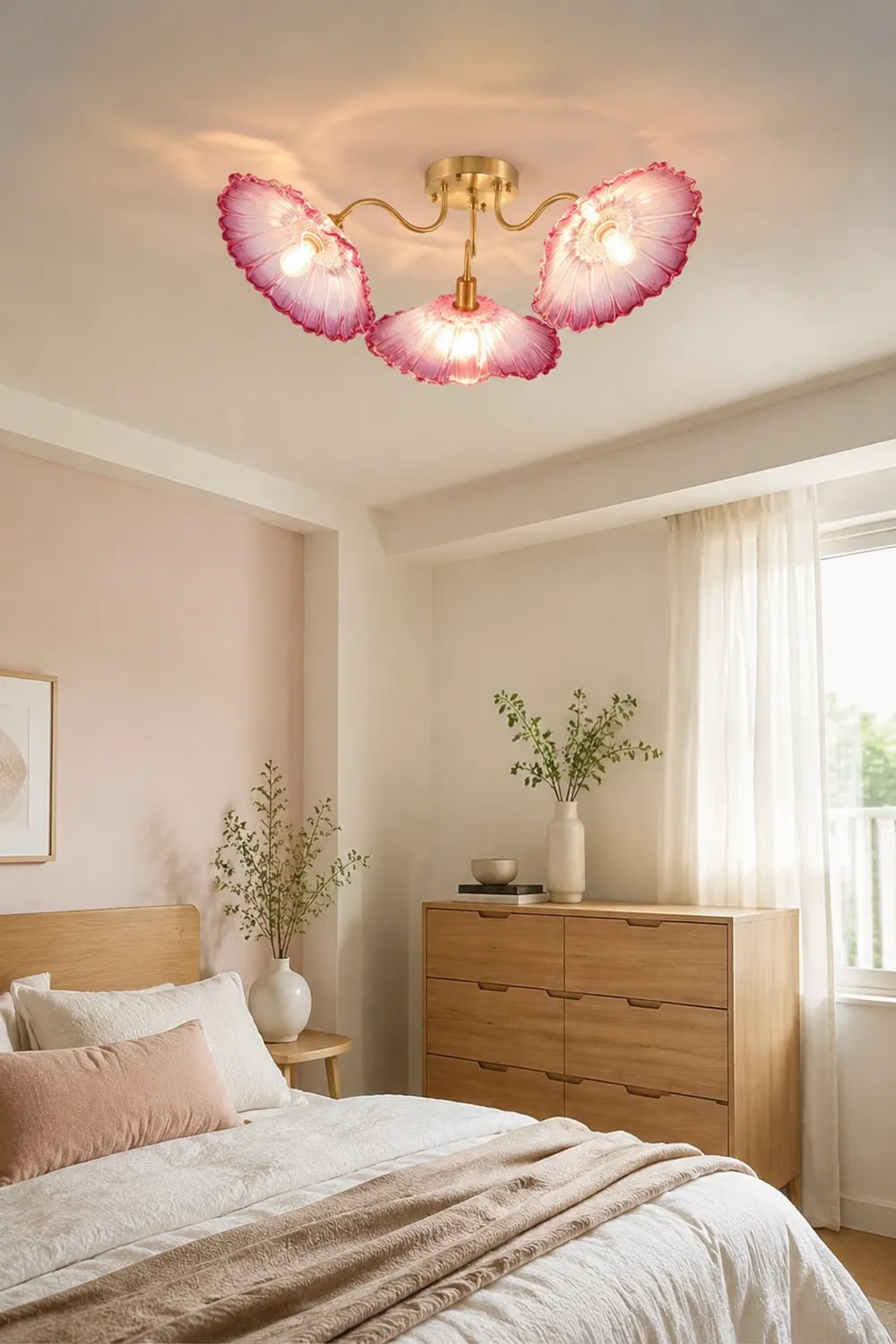 Hailie Modern Flower Ceiling Light  Metal/Glass Clear/Pink Bedroom - Lumpaz