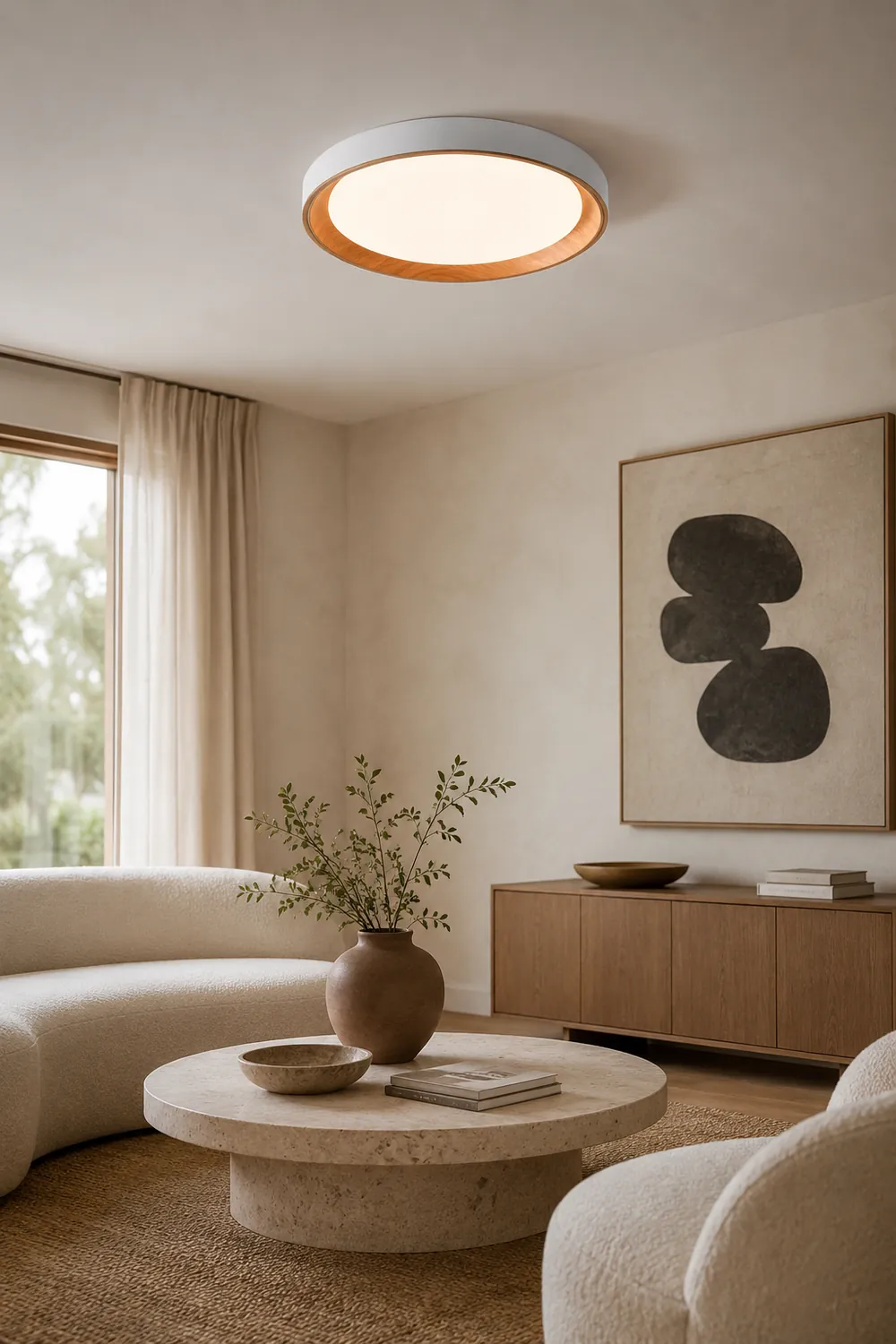 Quinn Modern LED Flush Mount Lighting White Wood/Acrylic Kitchen - Lumpaz