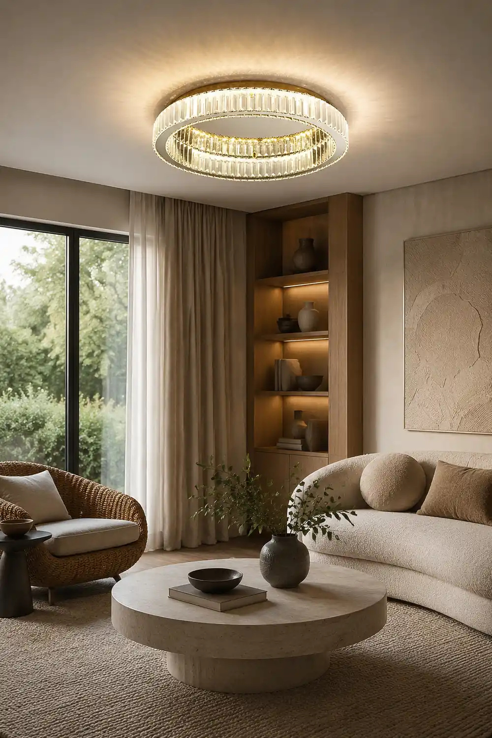 Marliyn Modern Art Deco Circle Crystal/Metal Flush Mount Ceiling Light Gold - Lumpaz