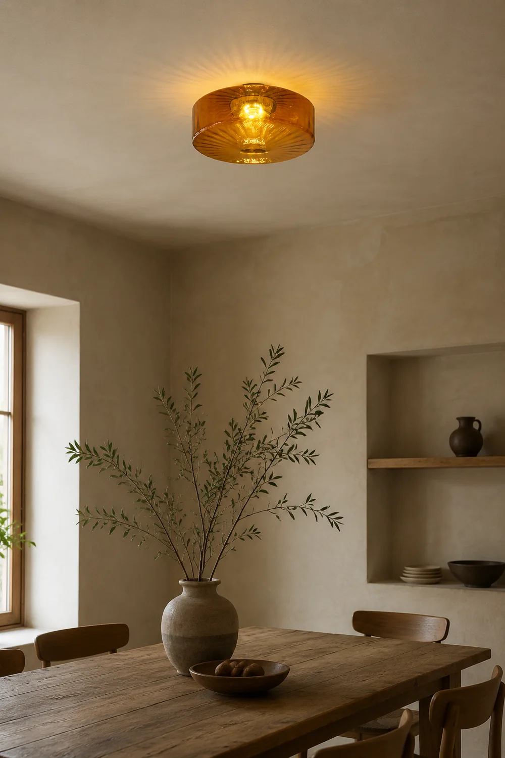Hailie Modern Round Flush Mount Ceiling Light Brown Metal/Glass Kitchen/Living Room - Lumpaz