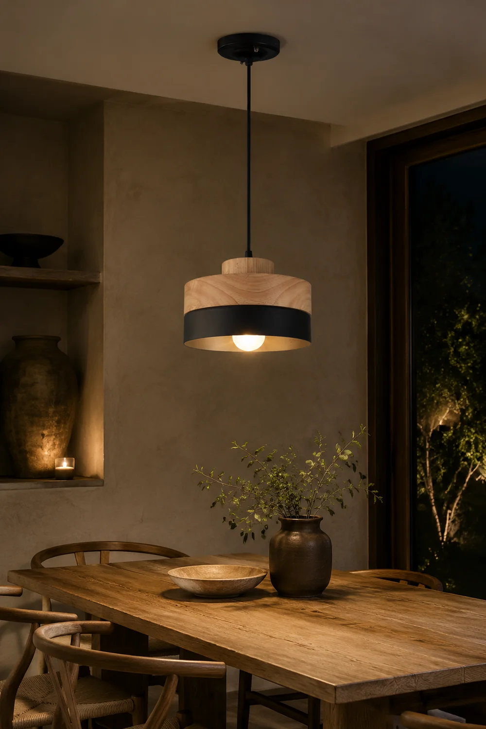 Morandi Modern Square Round Pendant Light Black White Metal Wood Living Room - Lumpaz