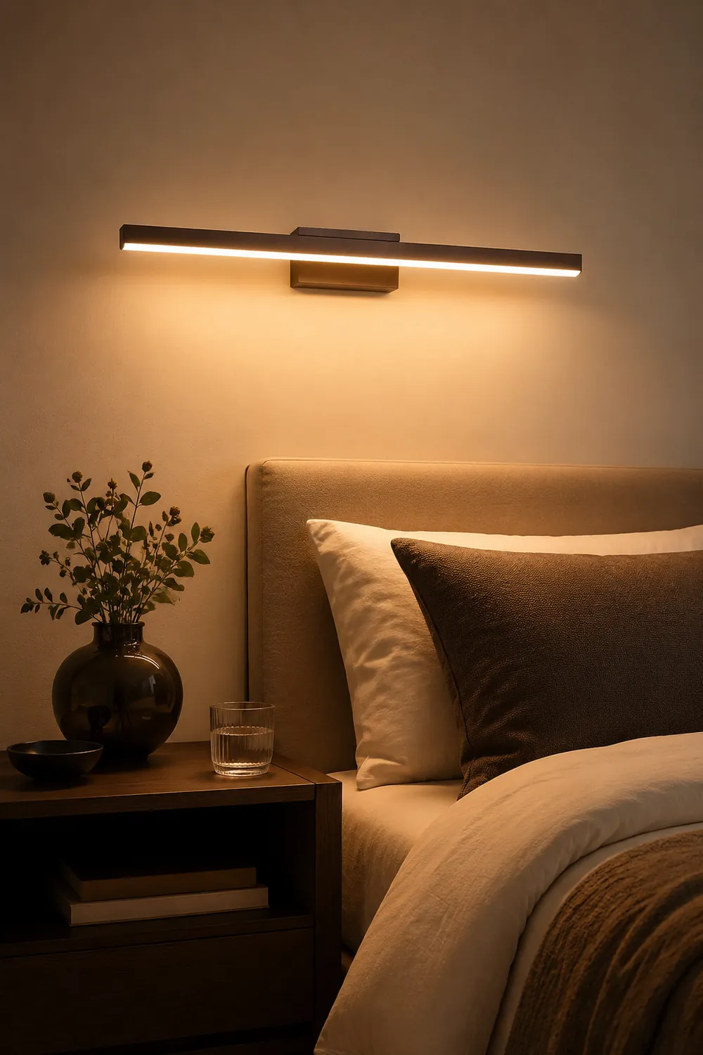 Leigh Modern Linear Metal Wall Lamp Mirror Front, Coffee - Lumpaz