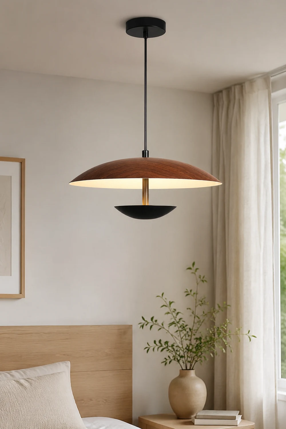 Carins Nordic LED Frisbee Pendant Light Wood Brown Bedroom - Lumpaz