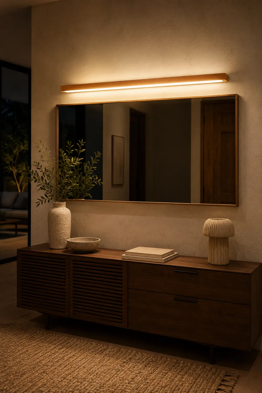 Ozawa Linear Mirror Wooden Front Vanity Wall Lamp Bedroom Bathroom - Lumpaz