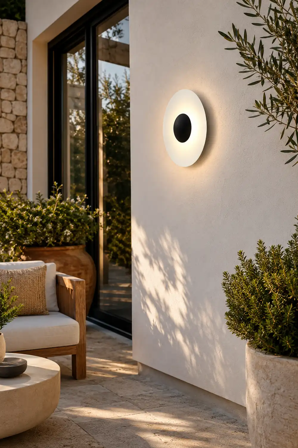 Orr Designer Round Metal Outdoor Wall Lamp, Black/White - Lumpaz