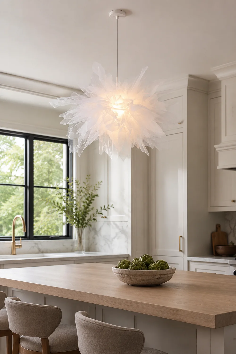 Bella Modern Flower Fabric Pendant Light, Bedroom, White - Lumpaz
