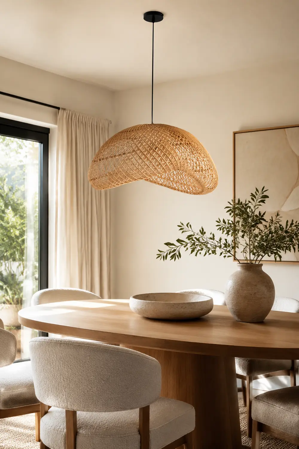 Muto Rustic Boho Rattan Pendant Light, Living Room - Lumpaz