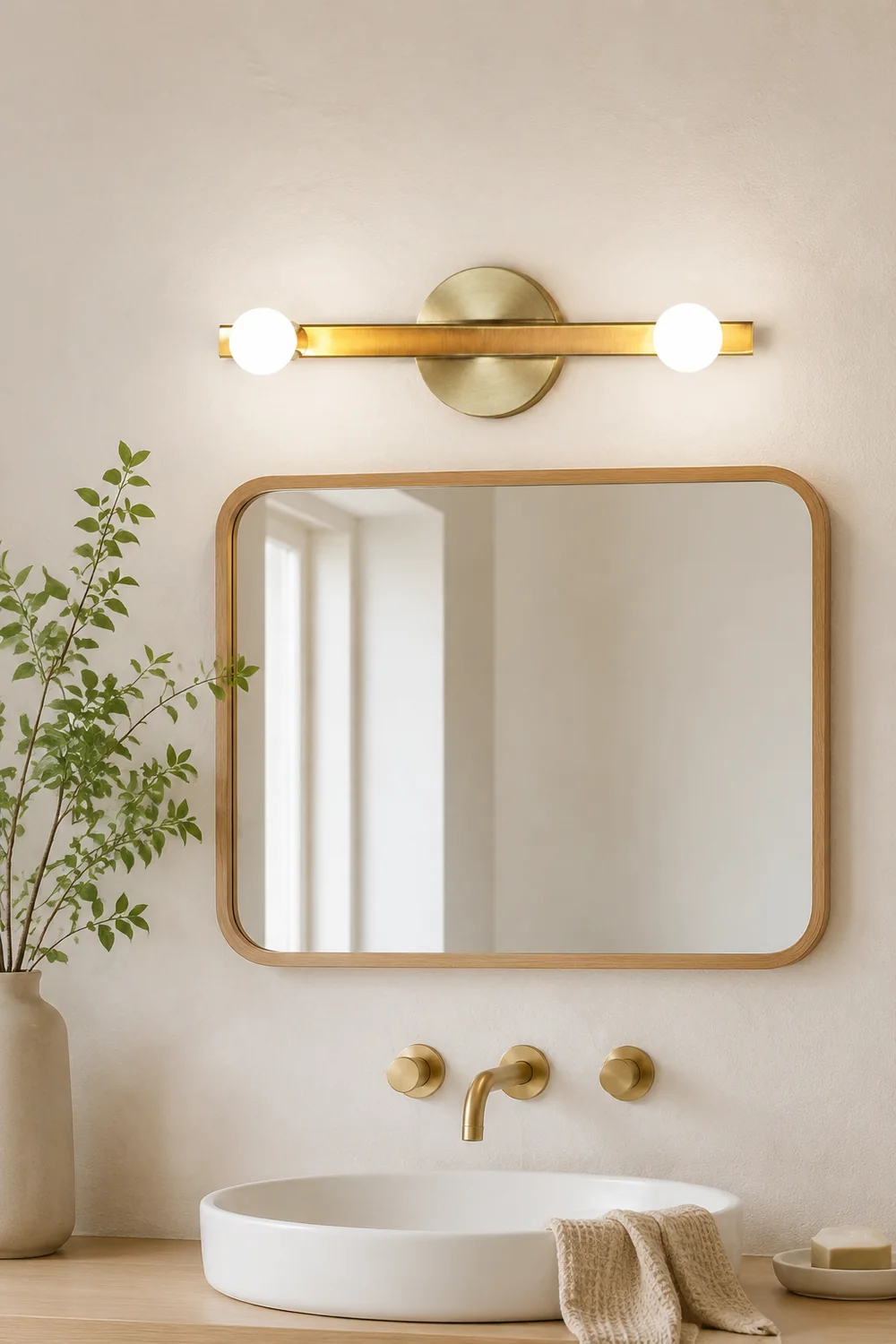 Avi Modern Linear Metal Wall Lamp, Gold, Bathroom - Lumpaz