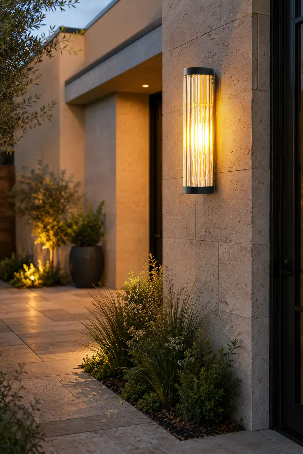 Orr Modern Semi-Cylindrical Metal/Glass Outdoor Wall Lamp, Black - Lumpaz