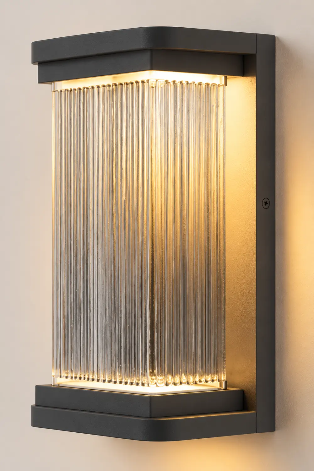 Orr Minimalist Rectangular Glass Outdoor Wall Lamp, Black - Lumpaz