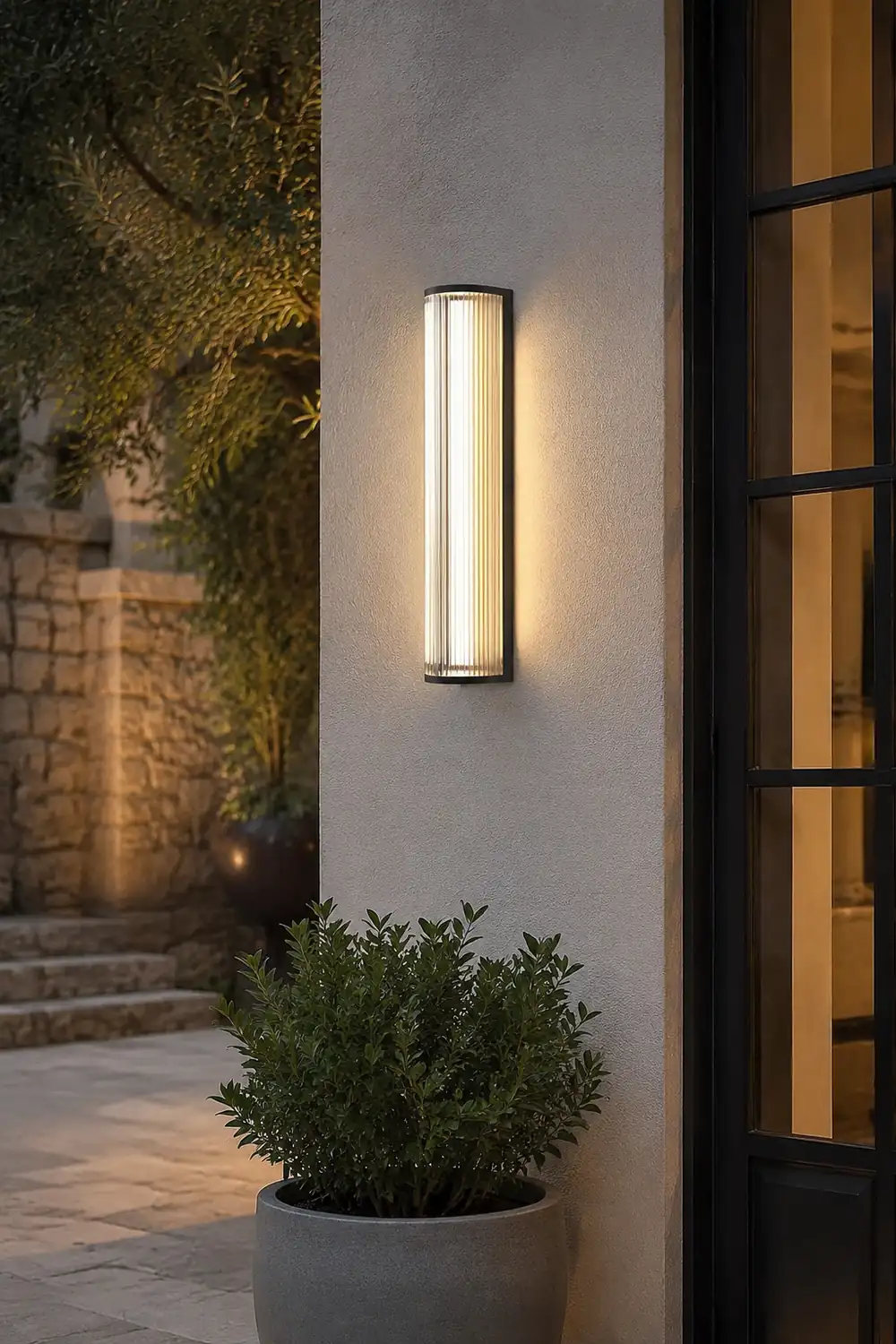 Orr Modern Semi-Cylindrical Outdoor Metal/Acrylic Wall Lamp, Clear/Black - Lumpaz