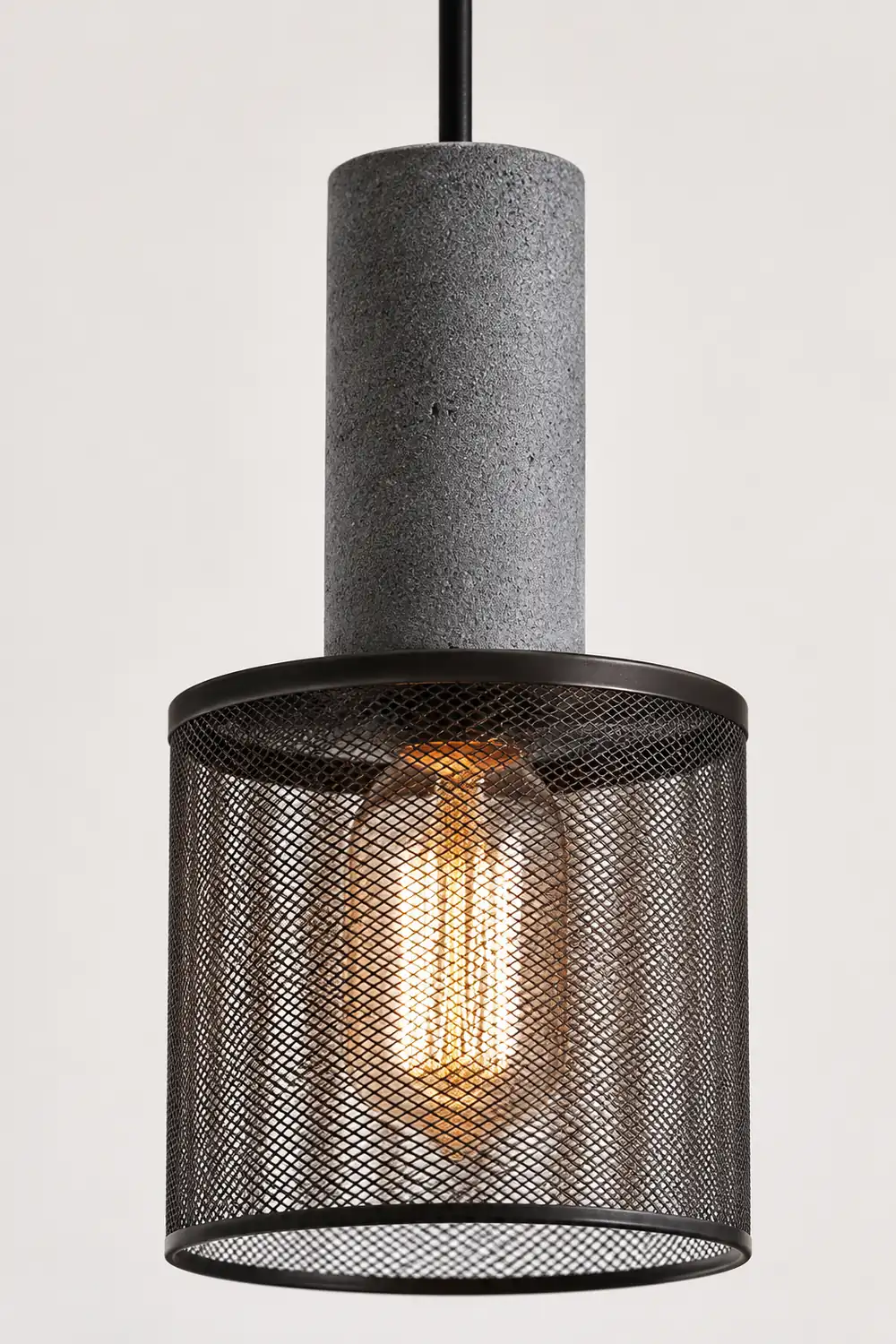 Zaid Industrial Cylindrical Pendant Light, Cement/Metal, Wabi-Sabi - Lumpaz