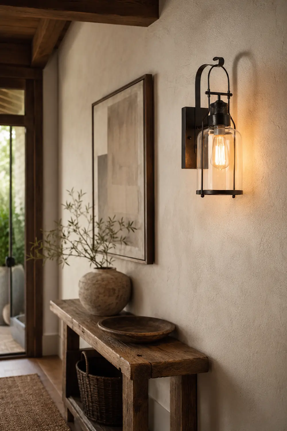 Alessio Vintage Lantern Glass/Metal Wall Lamp, Black/Rusty - Lumpaz
