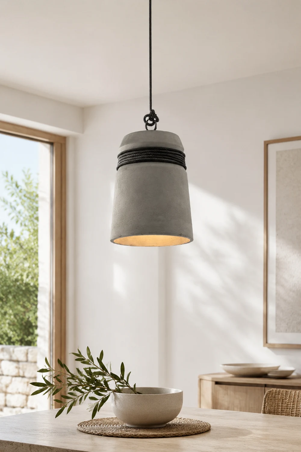 Zaid Industrial Pendant Light, Cement & Metal - Lumpaz