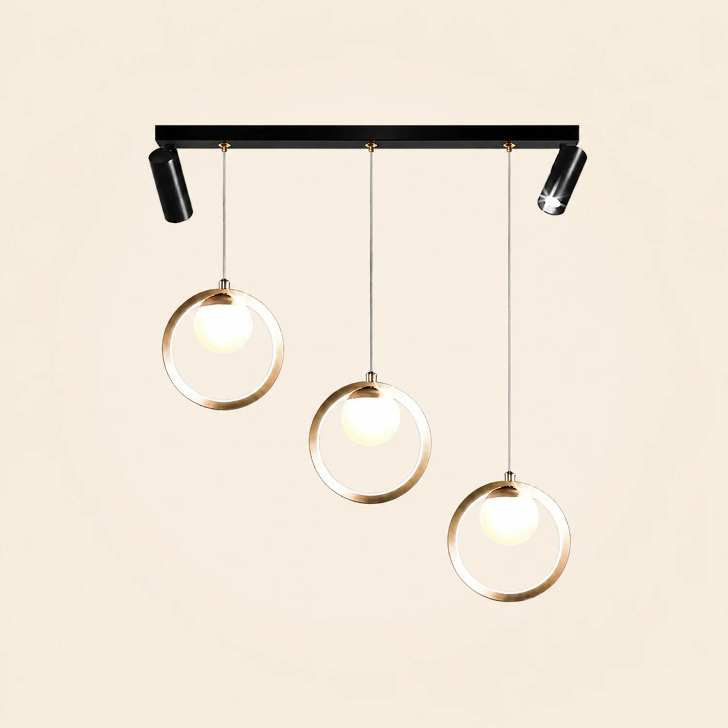 Madina Modern Metal Multi Ring Pendant Light With Spotlight, Glass/Metal - Lumpaz