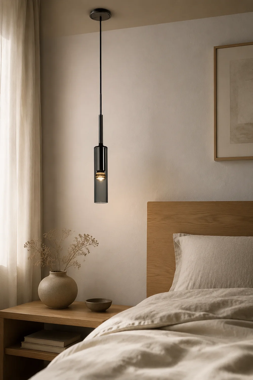 Sanna Modern Glass/Metal Pendant light/Wall Lamp, Black - Lumpaz