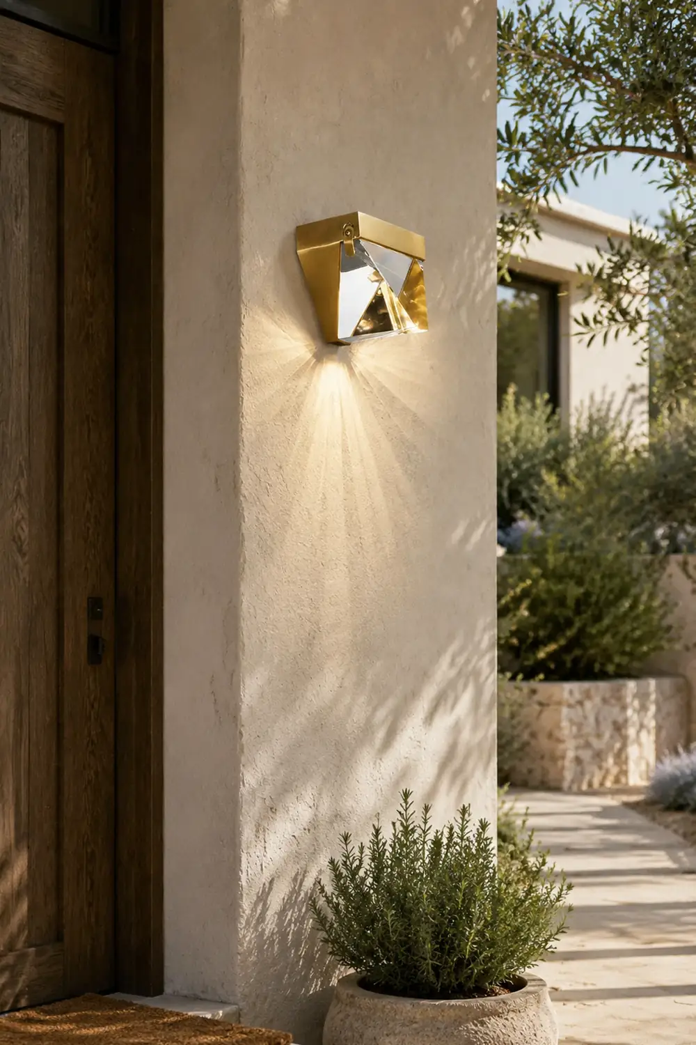 Orr Waterproof Diamond Shape Metal/Crystal Outdoor Wall Lamp, Gold/Black - Lumpaz