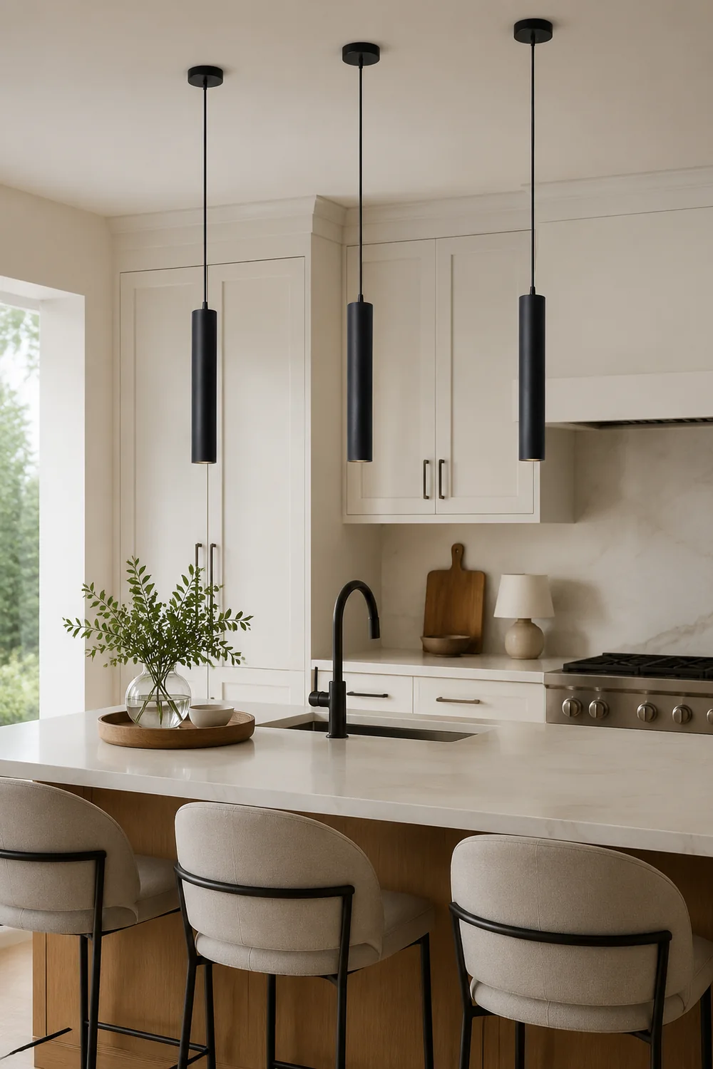 Edge Modern Cylinder Shape Pendant Light Black Metal Living Room - Lumpaz