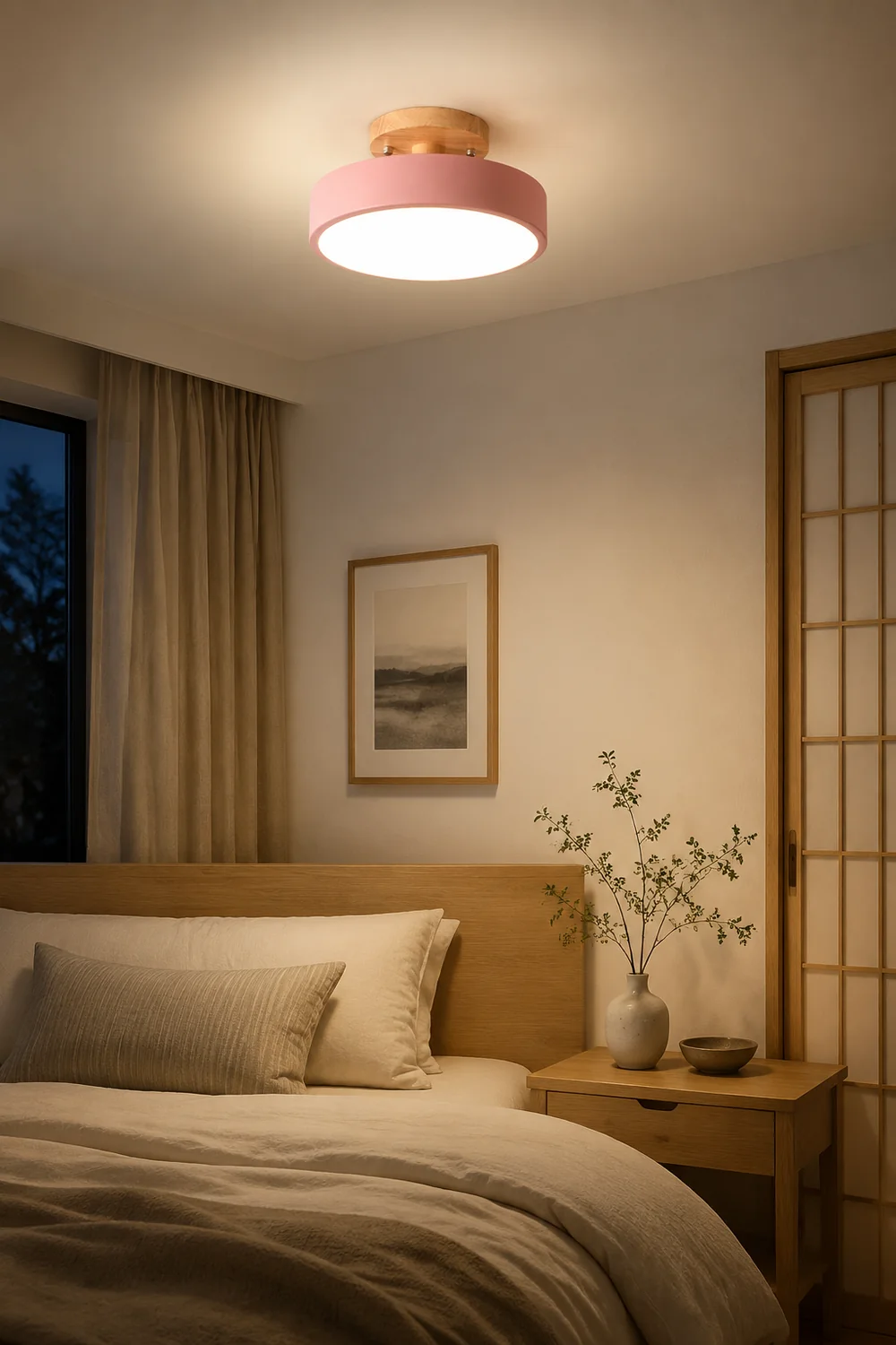 Quinn Round LED Flush Mount Ceiling Light Modern Wood/Acrylic - Lumpaz