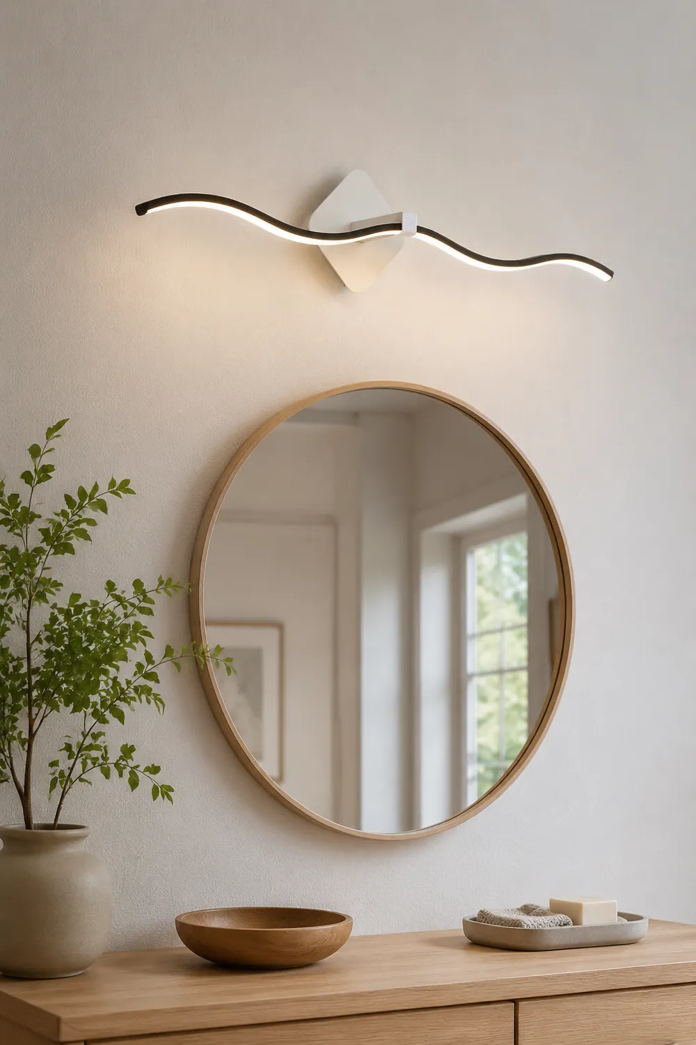 Minimalist Wave Linear Metal Wall Lamp, Black/White - Lumpaz