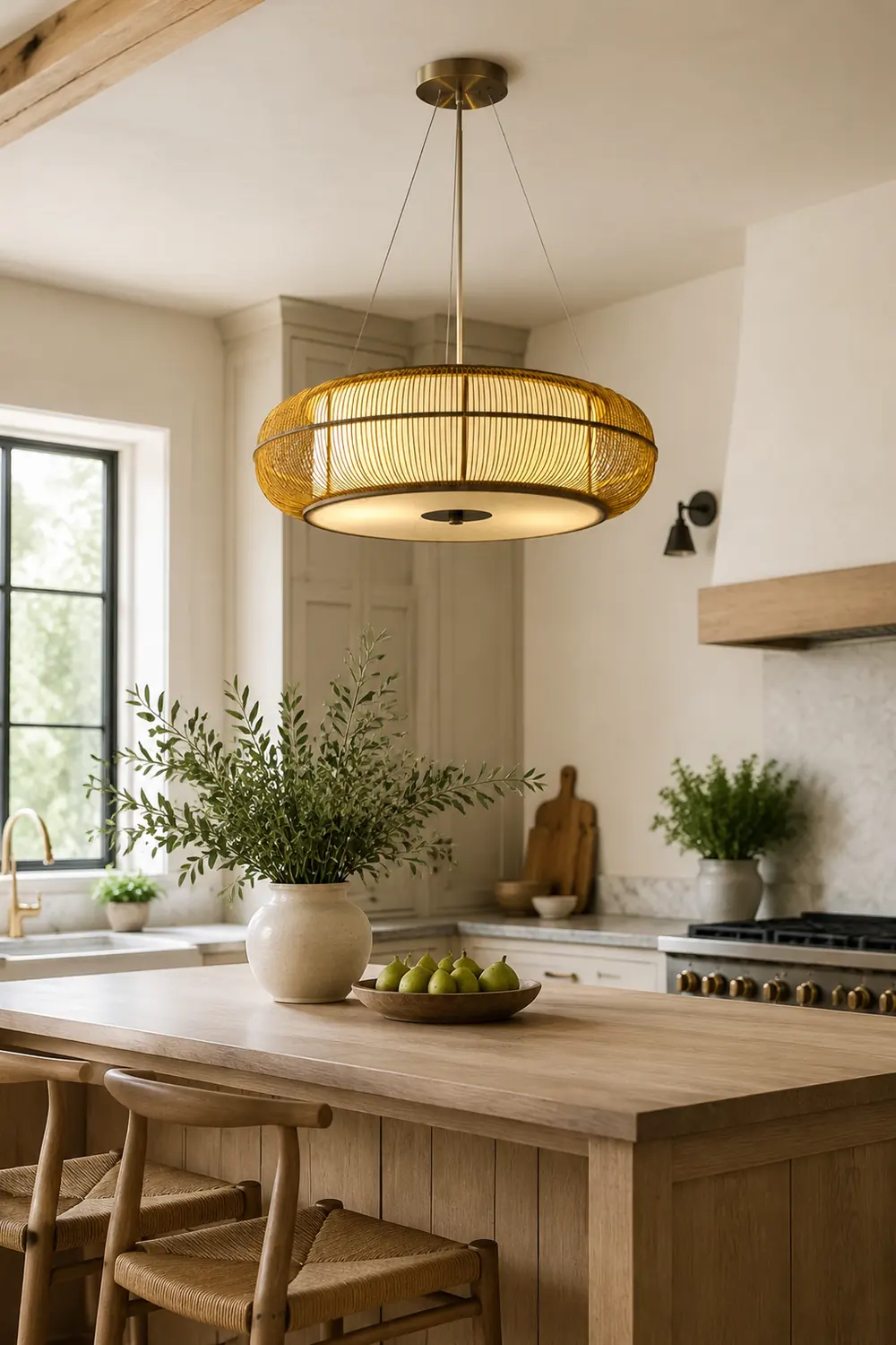 Ozawa Natural Basket Weave Wood/ Metal Pendant Light - Lumpaz