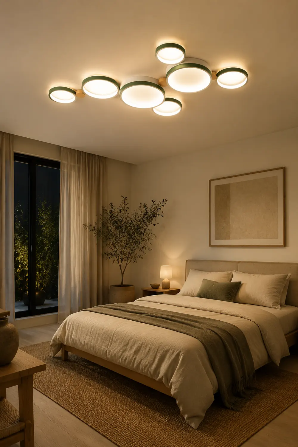 Sienna Round Flush Mount Ceiling Light White Gray Green Bedroom - Lumpaz