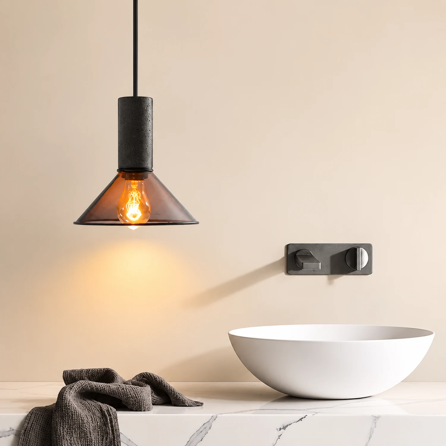Zaid Industrial Cylindrical Pendant Light, Cement/Metal, Wabi-Sabi - Lumpaz