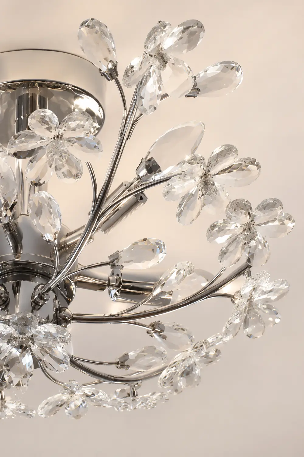 Ophelia Modern Crystals Flower Flush Mount Ceiling Light Living Room, Chrome - Lumpaz