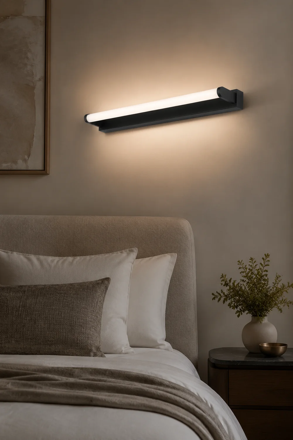 Leigh Minimalist Linear Cylindrical Metal/Acrylic Wall Lamp, Black, Bathroom - Lumpaz