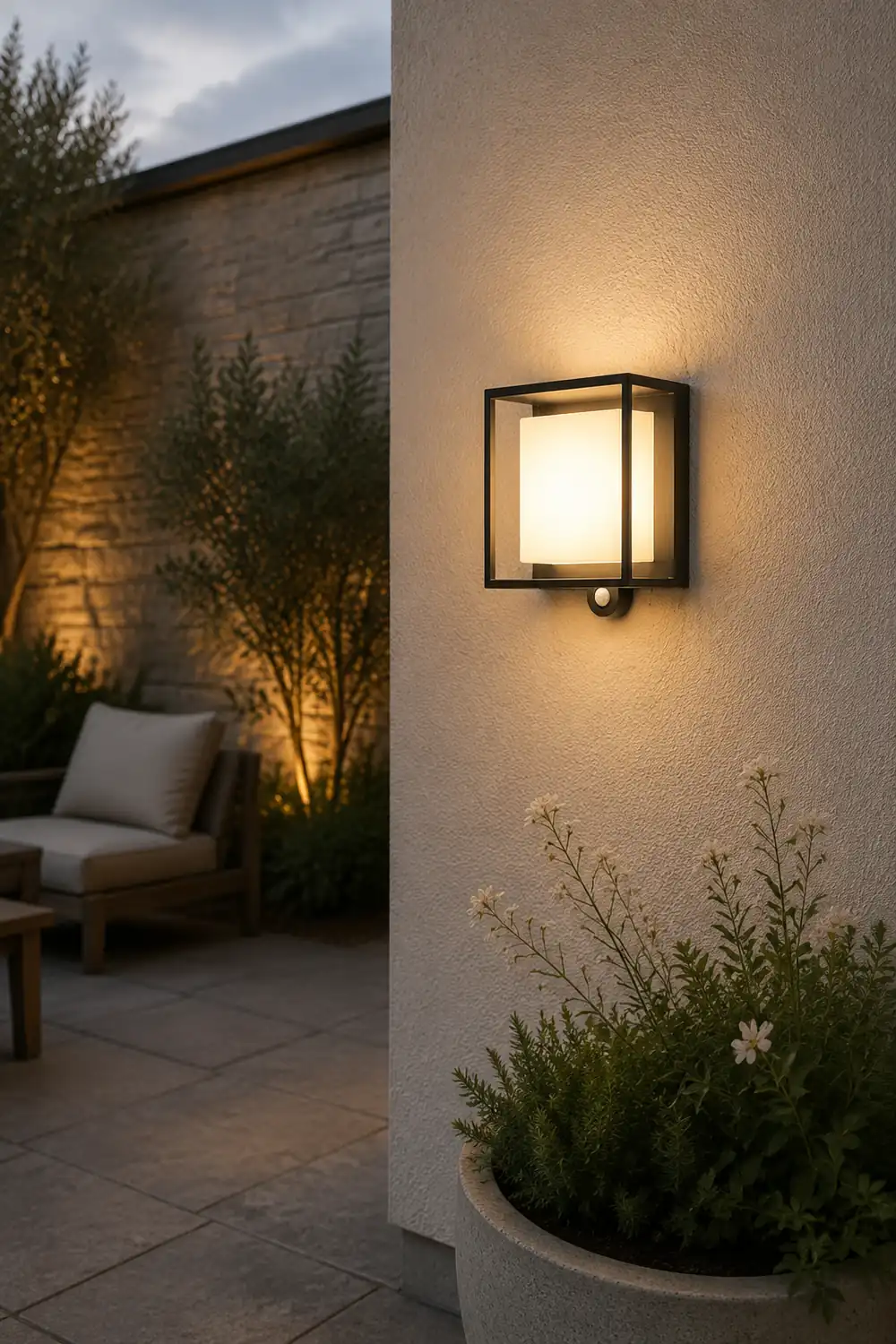 Orr Modern Rectangular Acrylic Sensor Solar Powered Outdoor Wall Lamp, Black - Lumpaz