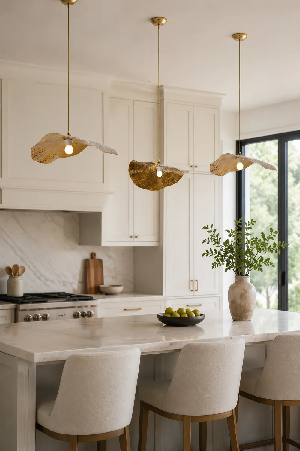 Carins Natural Lotus Leaf Metal Pendant Light, Gold - Lumpaz
