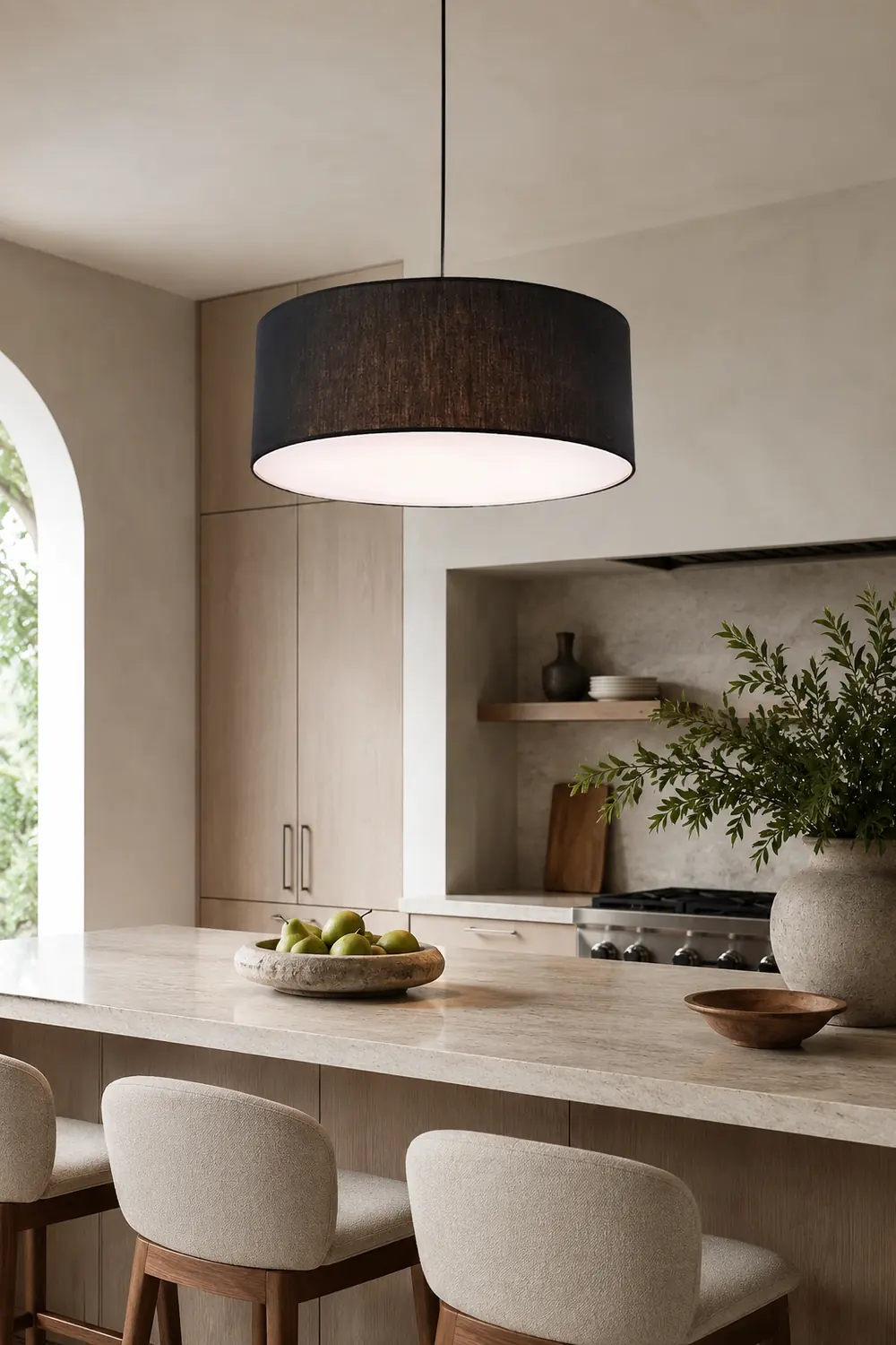 Renée Modern Fabric Drum Pendant Light Black/White Metal/Fabric - Lumpaz