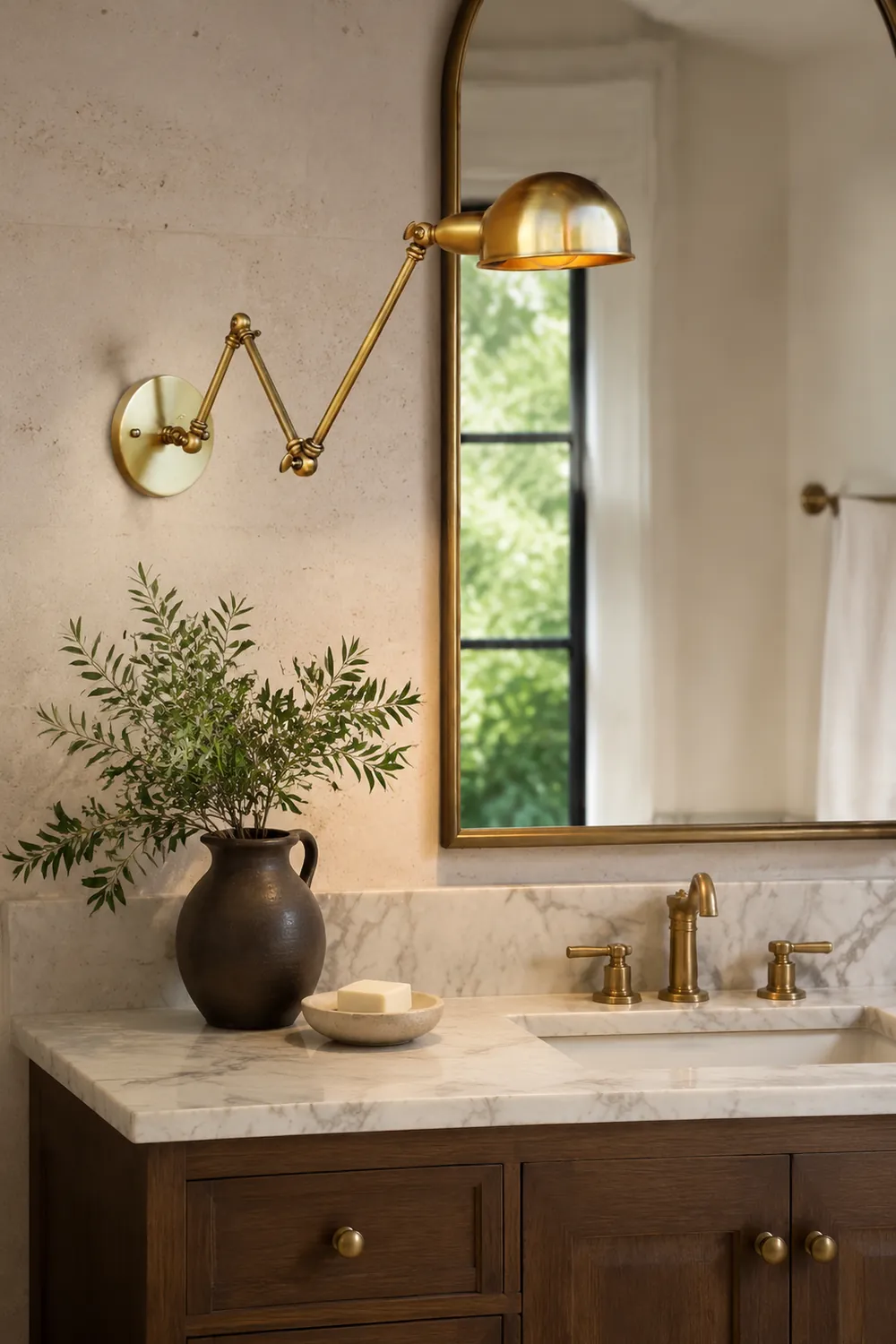 Brady Vintage Semi-sphere Metal Swing Arm Foldable Wall Lamp, Bronze - Lumpaz