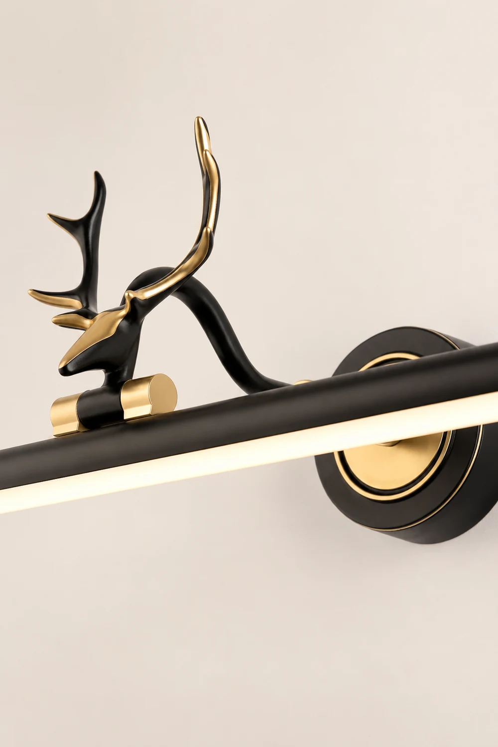 Leigh Decorative Deer Mirror Front Vanity Wall Lamp, Black/Gold - Lumpaz