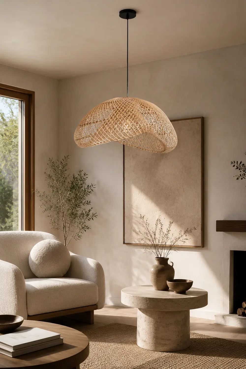 Muto Rustic Boho Rattan Pendant Light, Living Room - Lumpaz