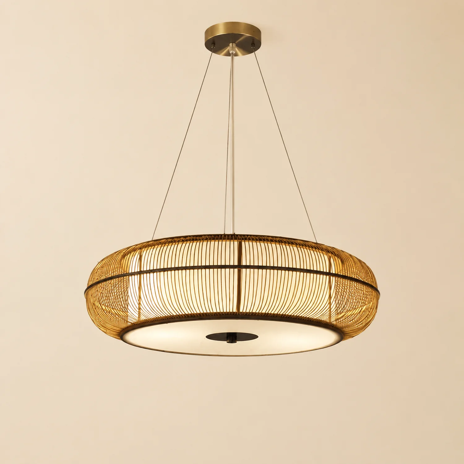 Ozawa Natural Basket Weave Wood/ Metal Pendant Light - Lumpaz