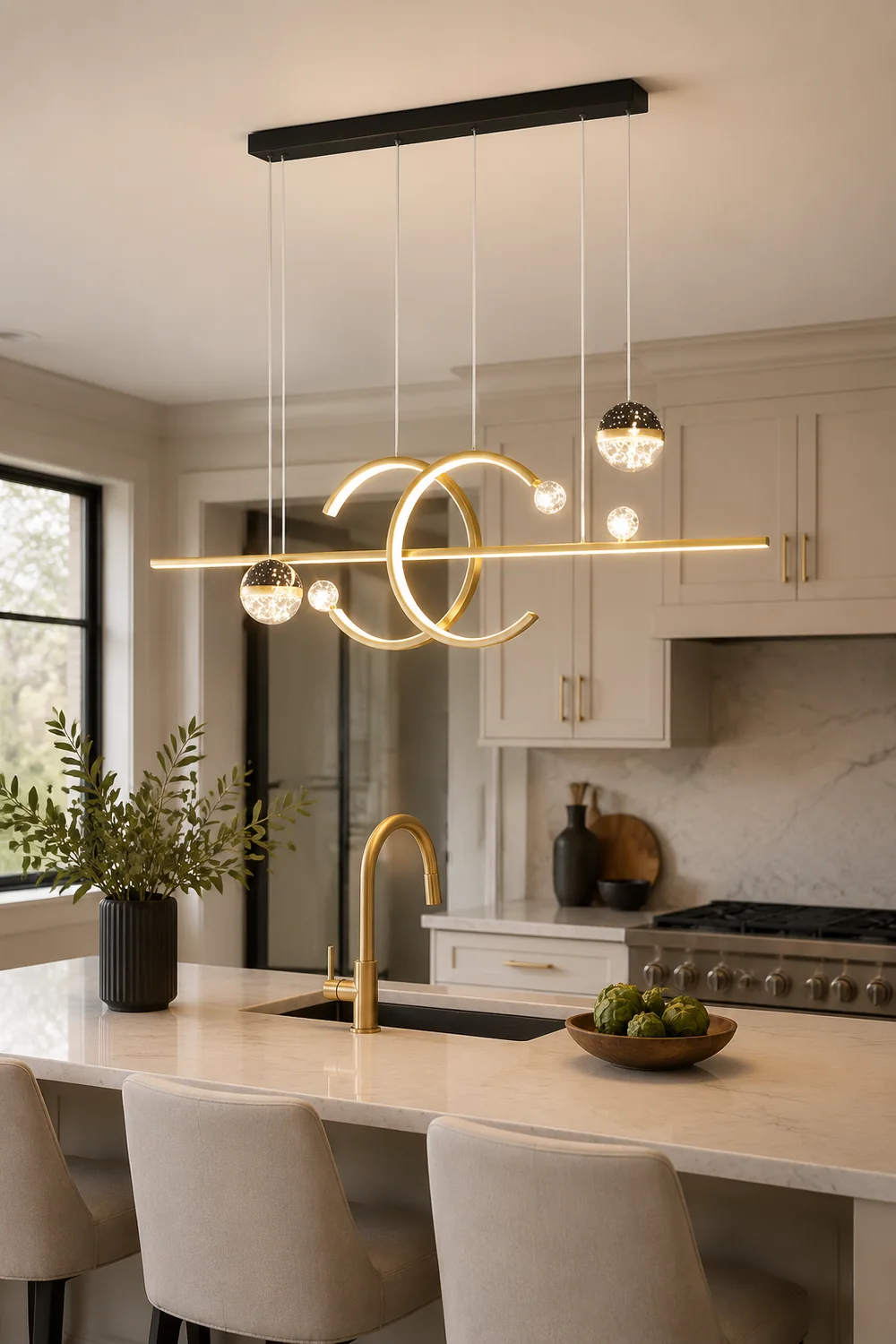 Madina Modern Pendant Light Double-C Gold/Black Dining Room - Lumpaz