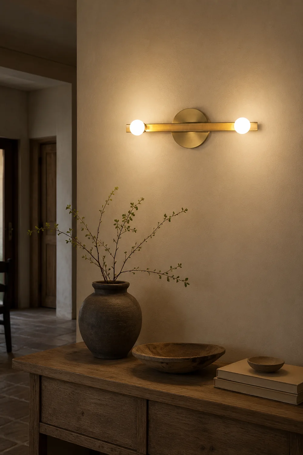 Avi Modern Linear Metal Wall Lamp, Gold, Bathroom - Lumpaz