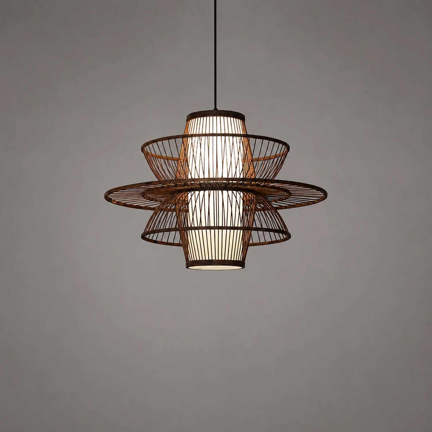 Muto Lotus-Shaped Rattan Pendant Light, 16"/19.5"/23.5" - Lumpaz