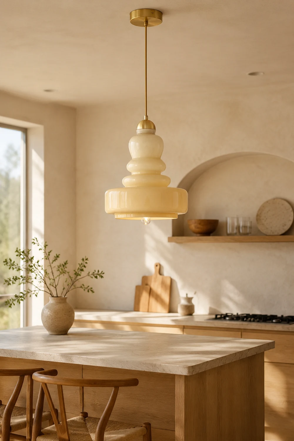 Morandi French Modern Kitchen Pendant Light Beige Glass/Metal Living Room - Lumpaz