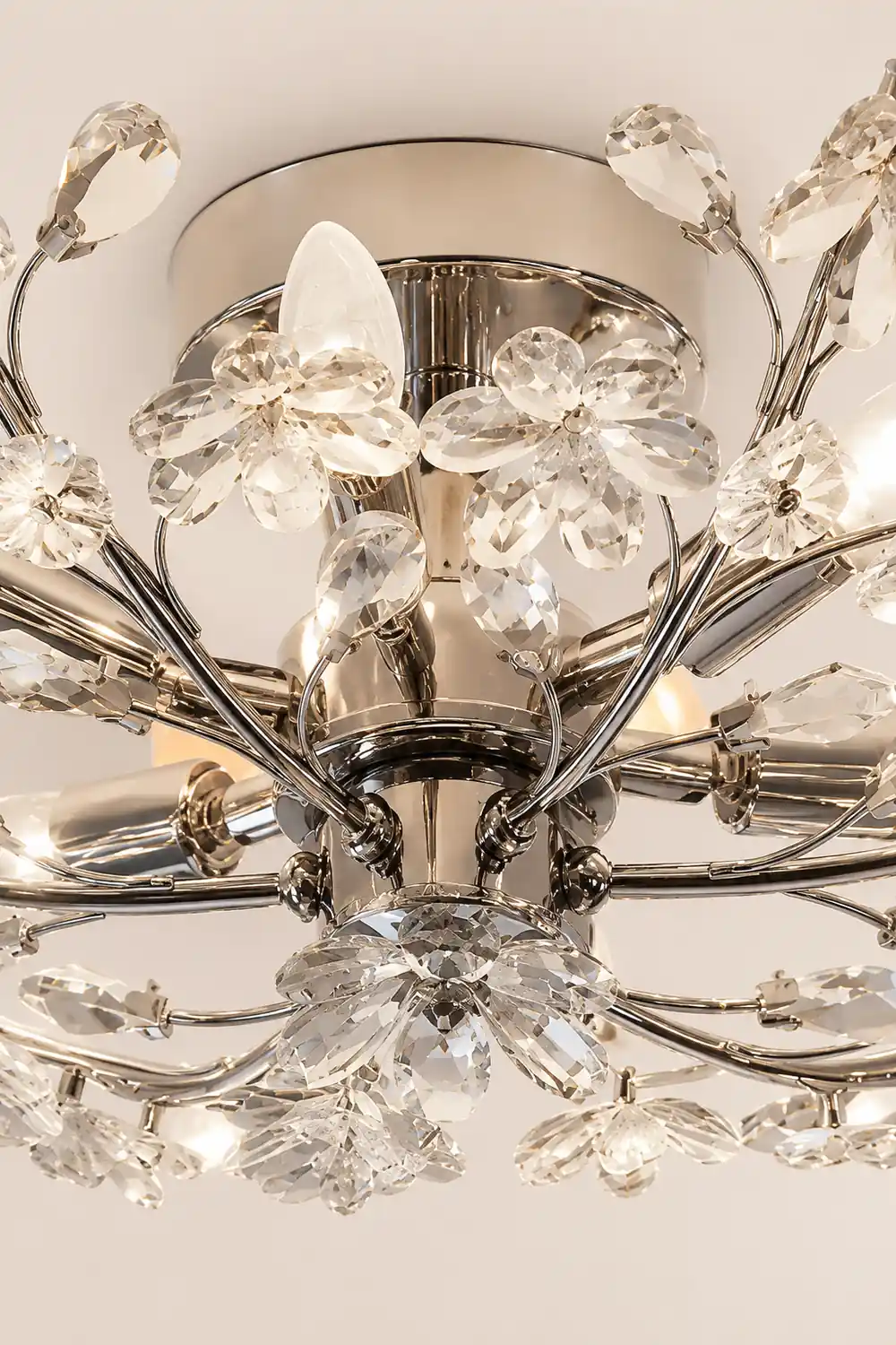 Ophelia Modern Crystals Flower Flush Mount Ceiling Light Living Room, Chrome - Lumpaz