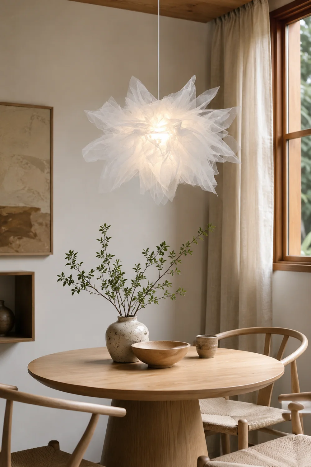 Bella Modern Flower Fabric Pendant Light, Bedroom, White - Lumpaz