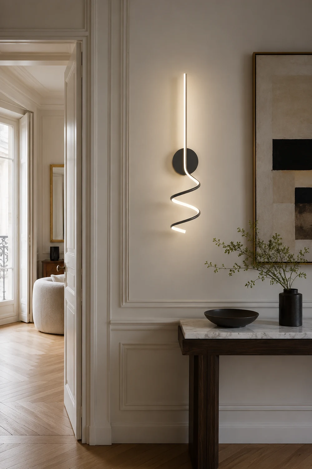 Modern LED Art Interior Wall Light Spiral, Black & White - Lumpaz